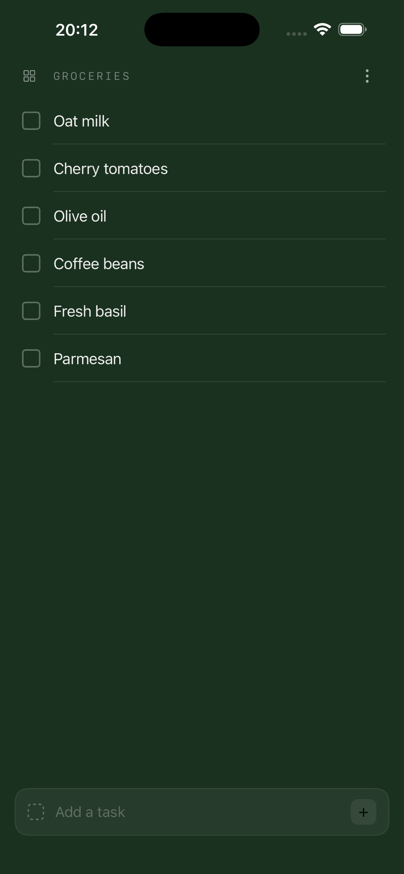 A green groceries list