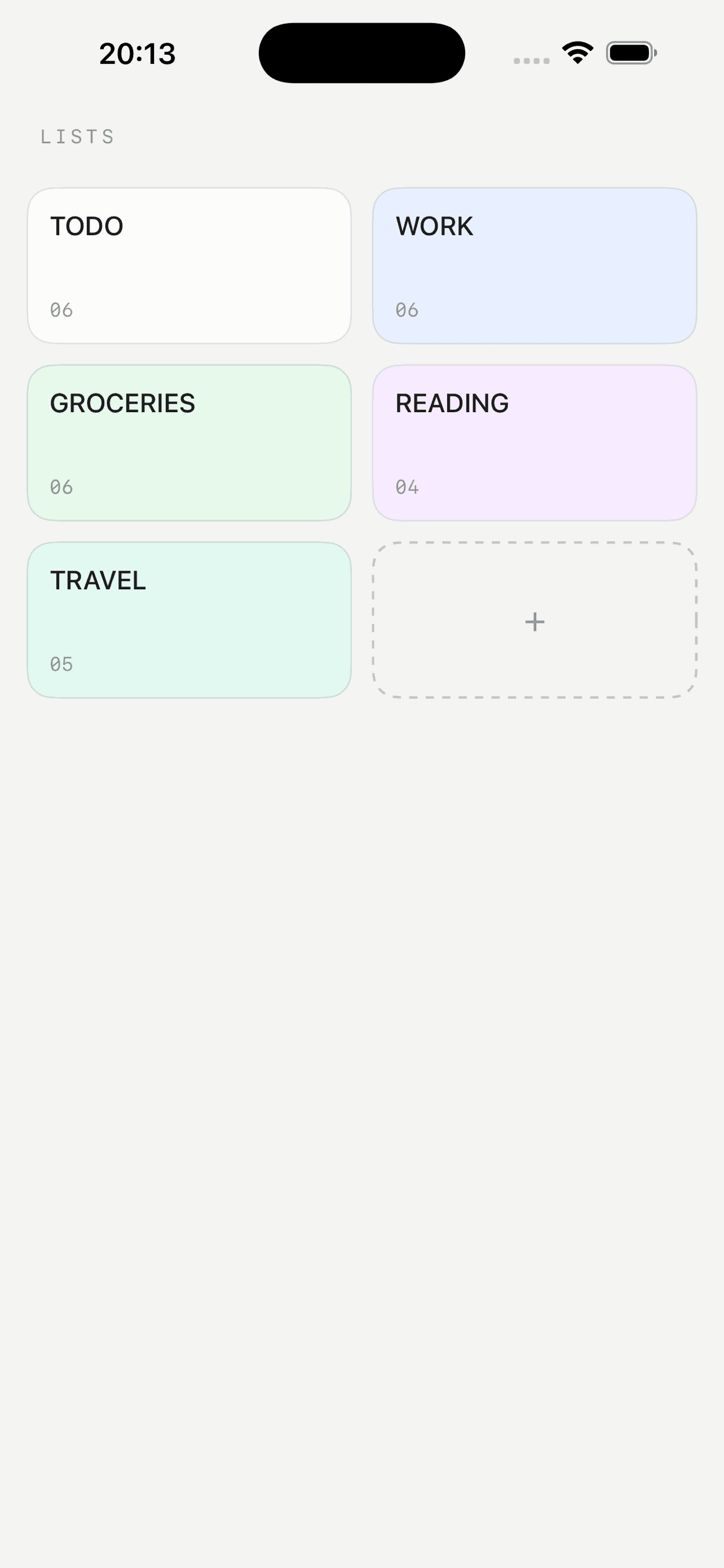 Lists overview in light appearance